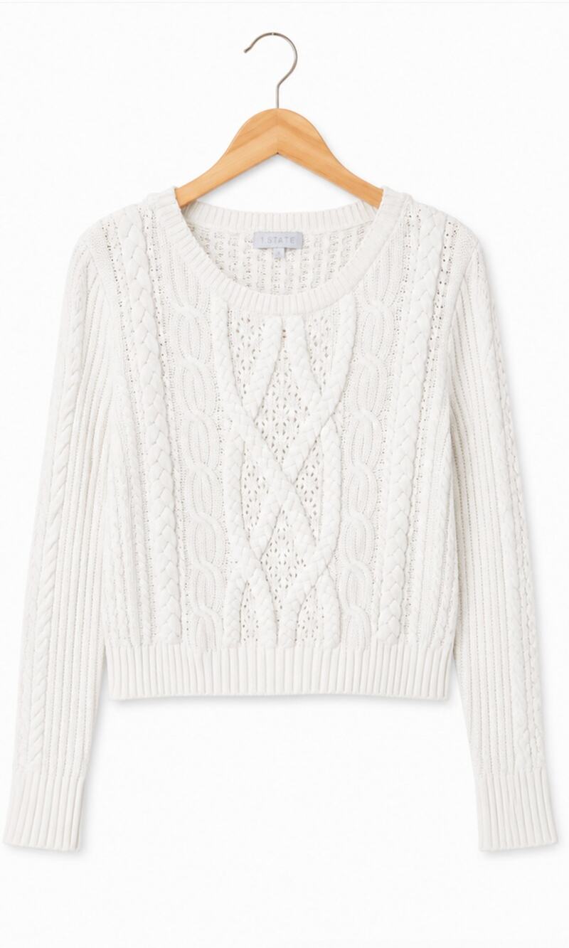 1.STATE Cropped Crewneck Cable Knit Pullover Sweater Size Sm